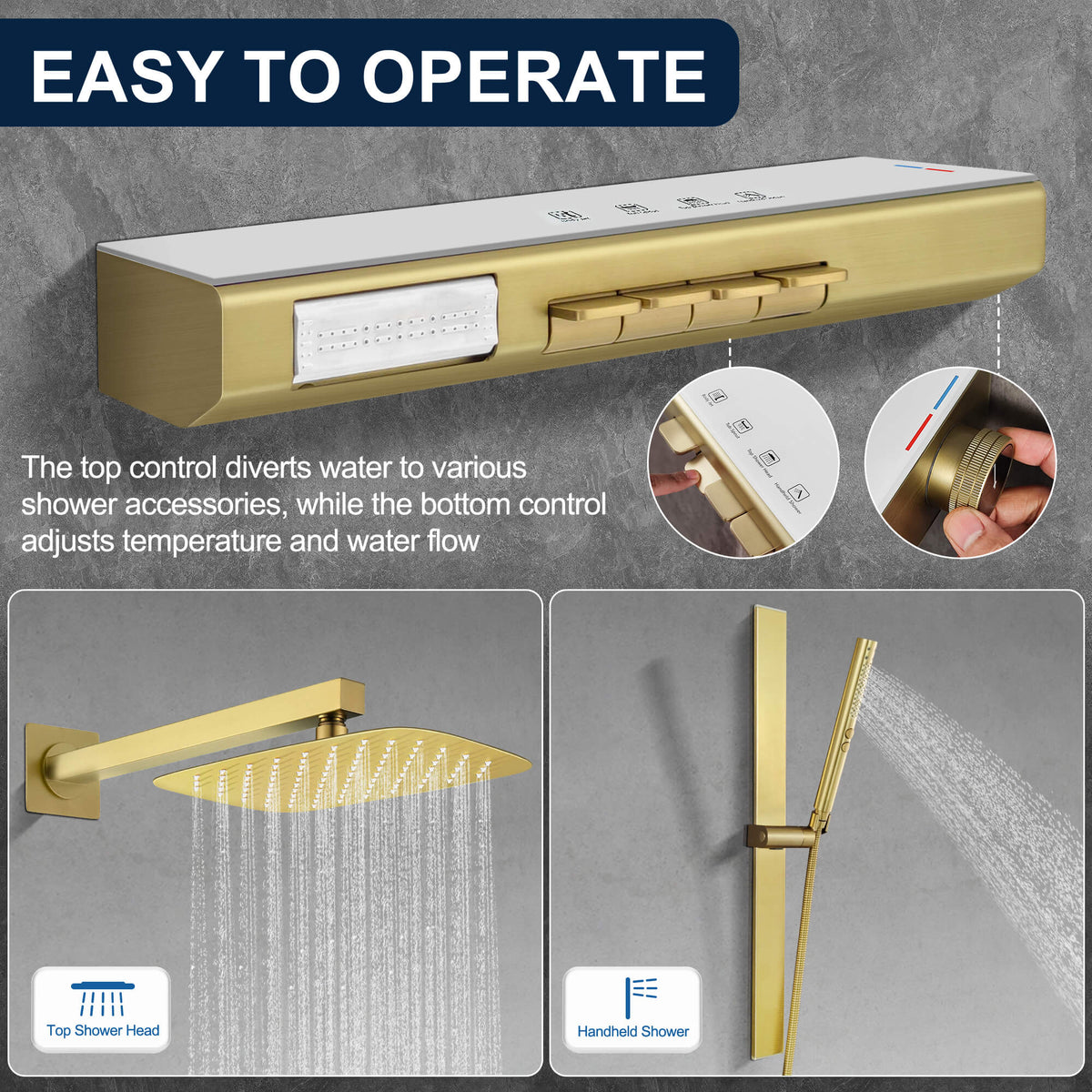 Multi-Functional Embedded Shower System Set with Piano Key Buttons and Integrated Storage Shelf