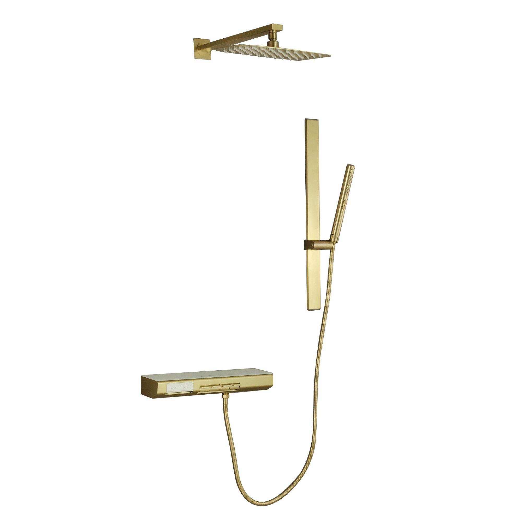 Multi-Functional Embedded Shower System Set with Piano Key Buttons and Integrated Storage Shelf