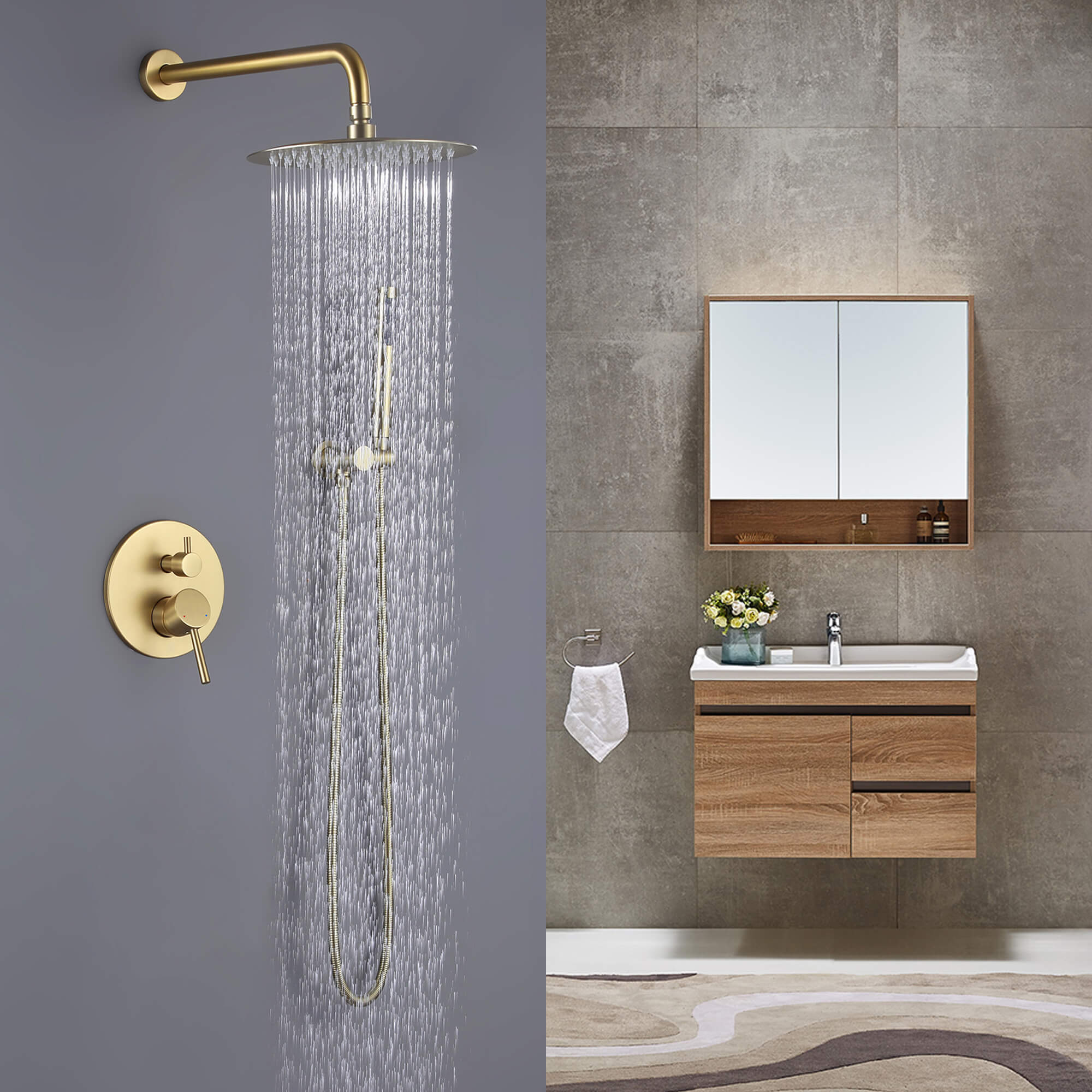 Minimalist  Pressure-Balanced Dual-Head Shower System with Swivel Rain Head