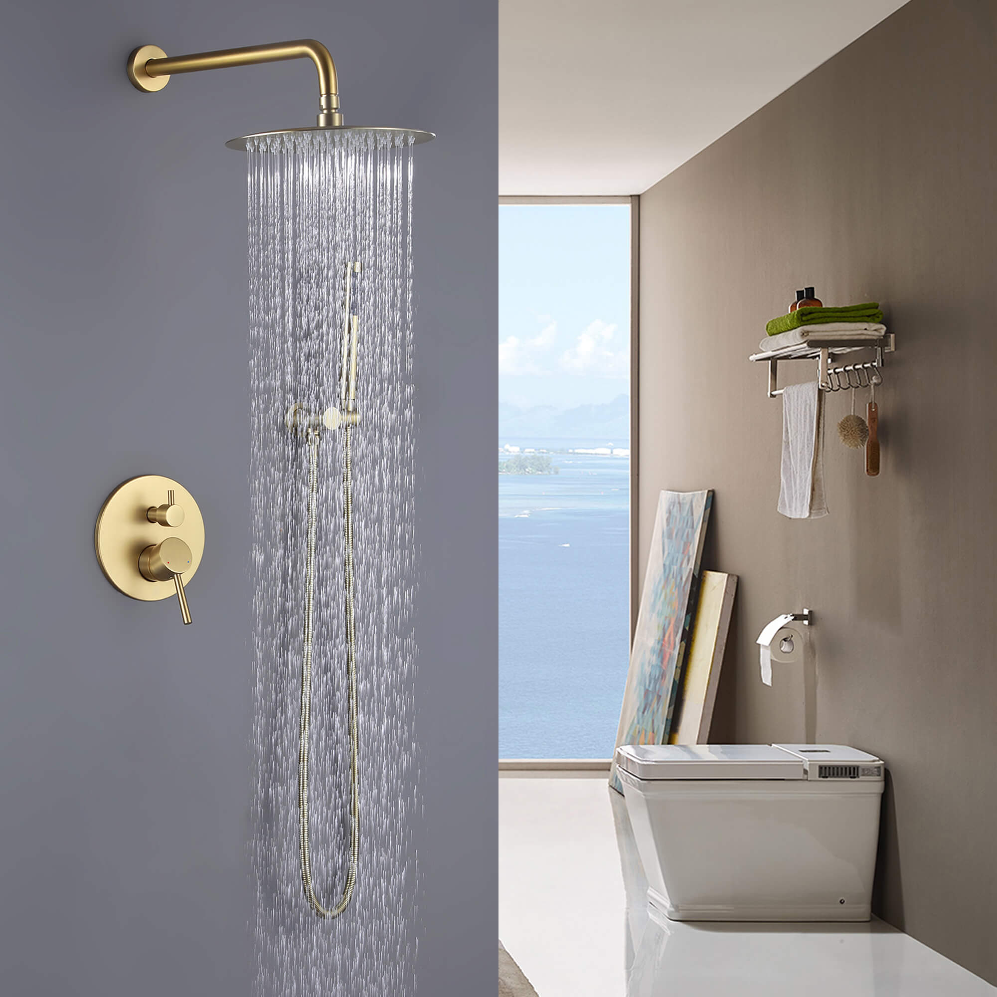 Minimalist  Pressure-Balanced Dual-Head Shower System with Swivel Rain Head