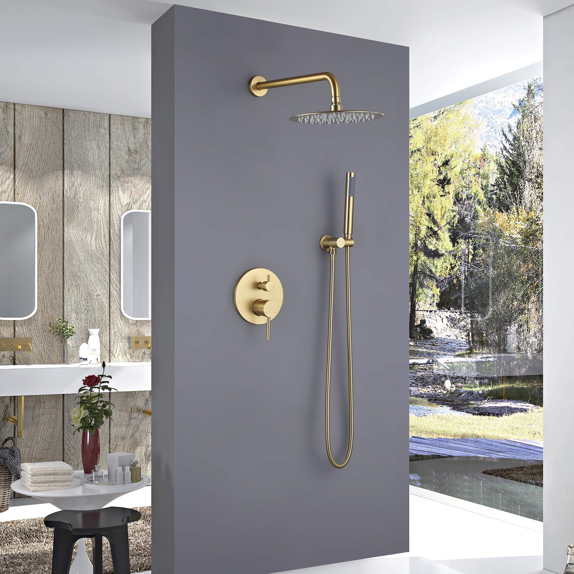 Minimalist  Pressure-Balanced Dual-Head Shower System with Swivel Rain Head