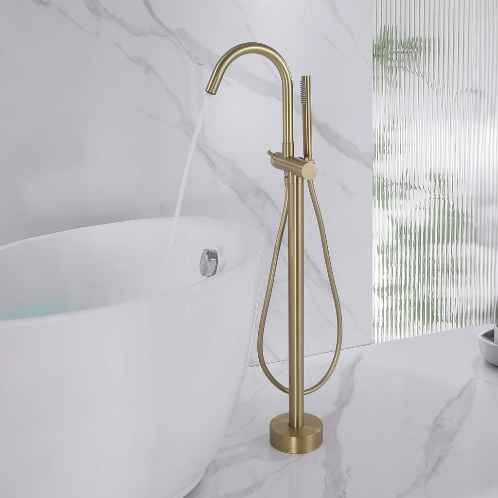 316 Stainless Steel Gooseneck Freestanding Tub Faucet with Thermostatic Control & High-Flow Spout
