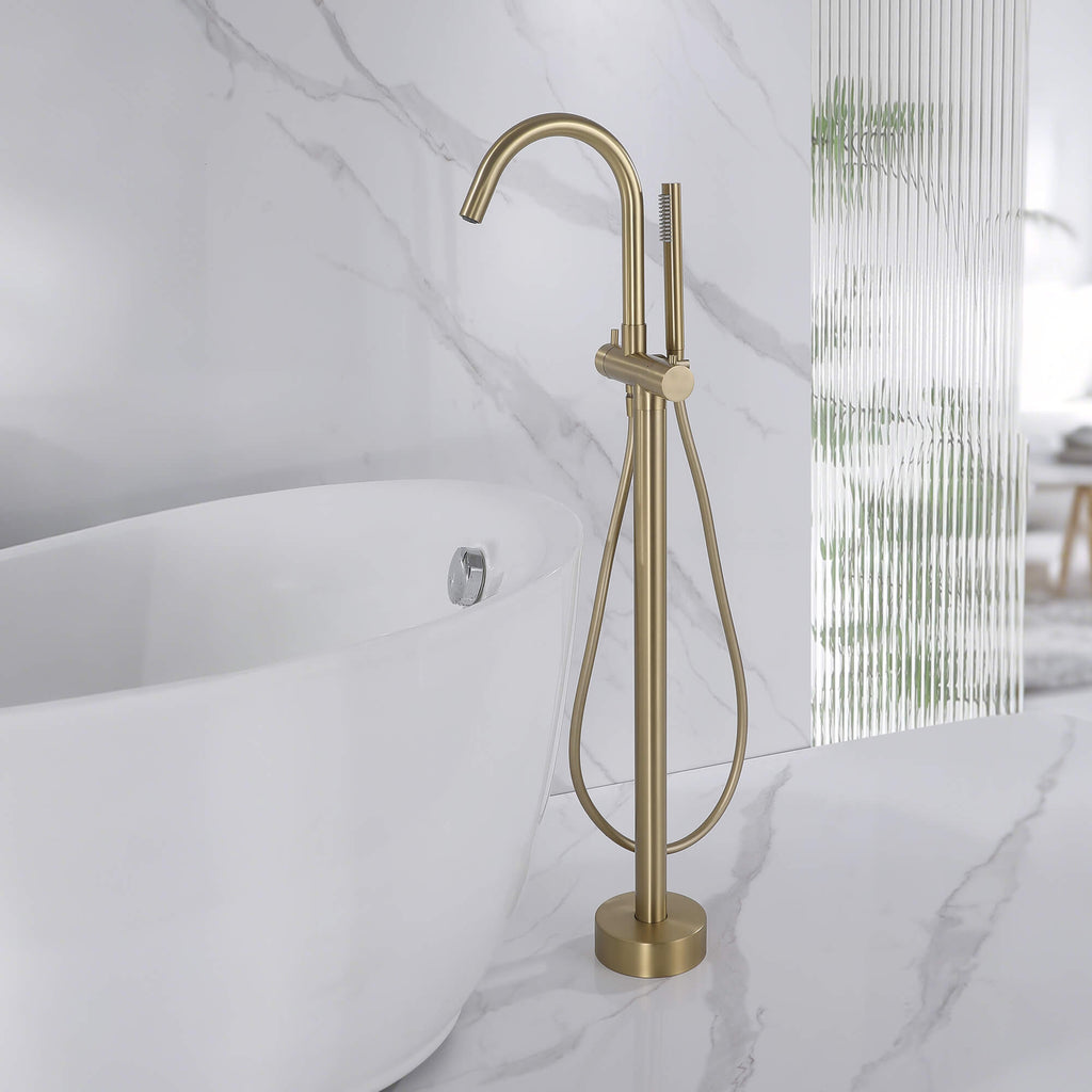 316 Stainless Steel Gooseneck Freestanding Tub Faucet with Thermostatic Control & High-Flow Spout