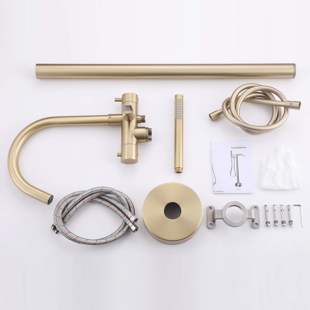316 Stainless Steel Gooseneck Freestanding Tub Faucet with Thermostatic Control & High-Flow Spout