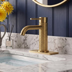 6.44" Brass Single Hole Bathroom Sink Faucet with Deck Plate Extended Spout