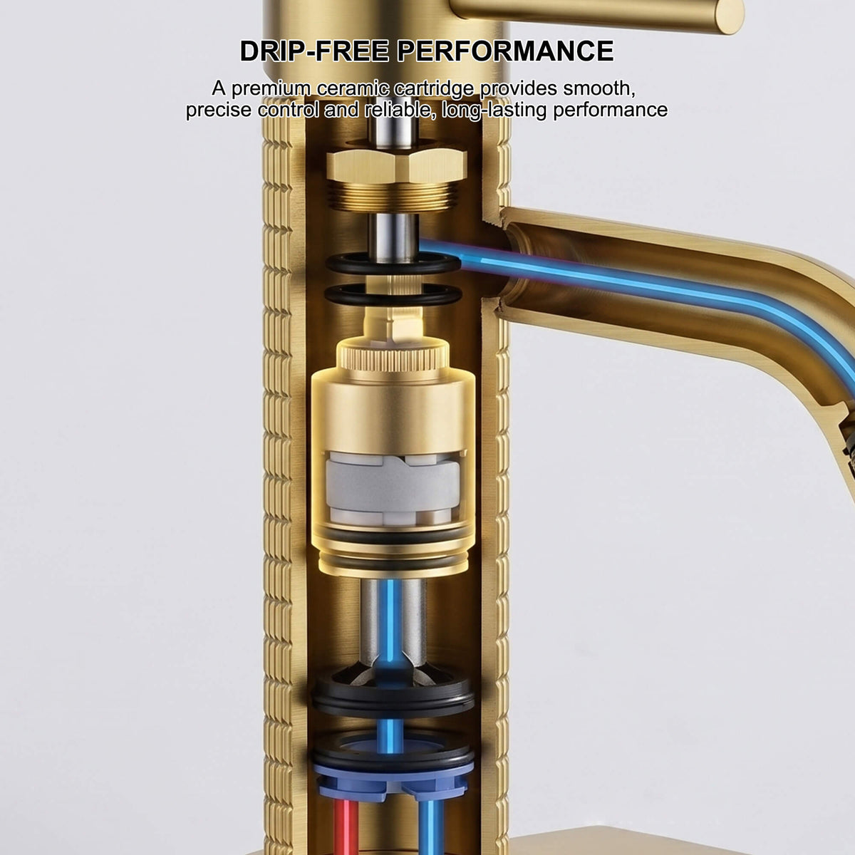 6.44" Brass Single Hole Bathroom Sink Faucet with Deck Plate Extended Spout