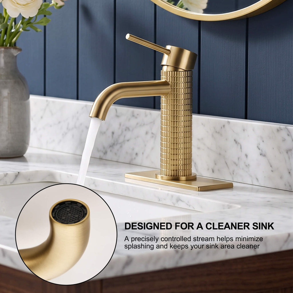 6.44" Brass Single Hole Bathroom Sink Faucet with Deck Plate Extended Spout
