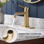 6.44" Brass Single Hole Bathroom Sink Faucet with Deck Plate Extended Spout