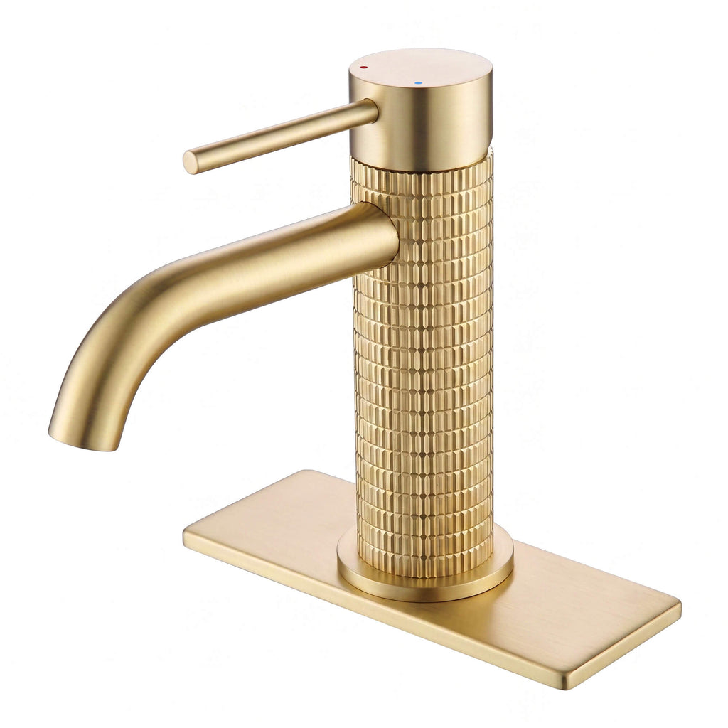 6.44" Brass Single Hole Bathroom Sink Faucet with Deck Plate Extended Spout