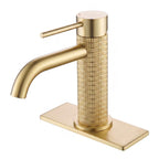 6.44" Brass Single Hole Bathroom Sink Faucet with Deck Plate Extended Spout