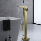 360° Swivel Cube Freestanding Tub Faucet with Hand Shower Single Handle