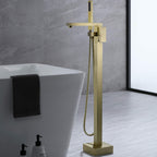 360° Swivel Cube Freestanding Tub Faucet with Hand Shower Single Handle
