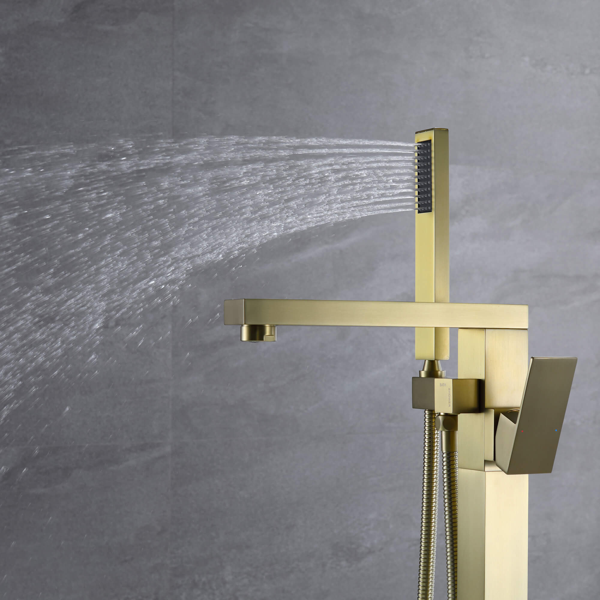 360° Swivel Cube Freestanding Tub Faucet with Hand Shower Single Handle