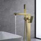 360° Swivel Cube Freestanding Tub Faucet with Hand Shower Single Handle