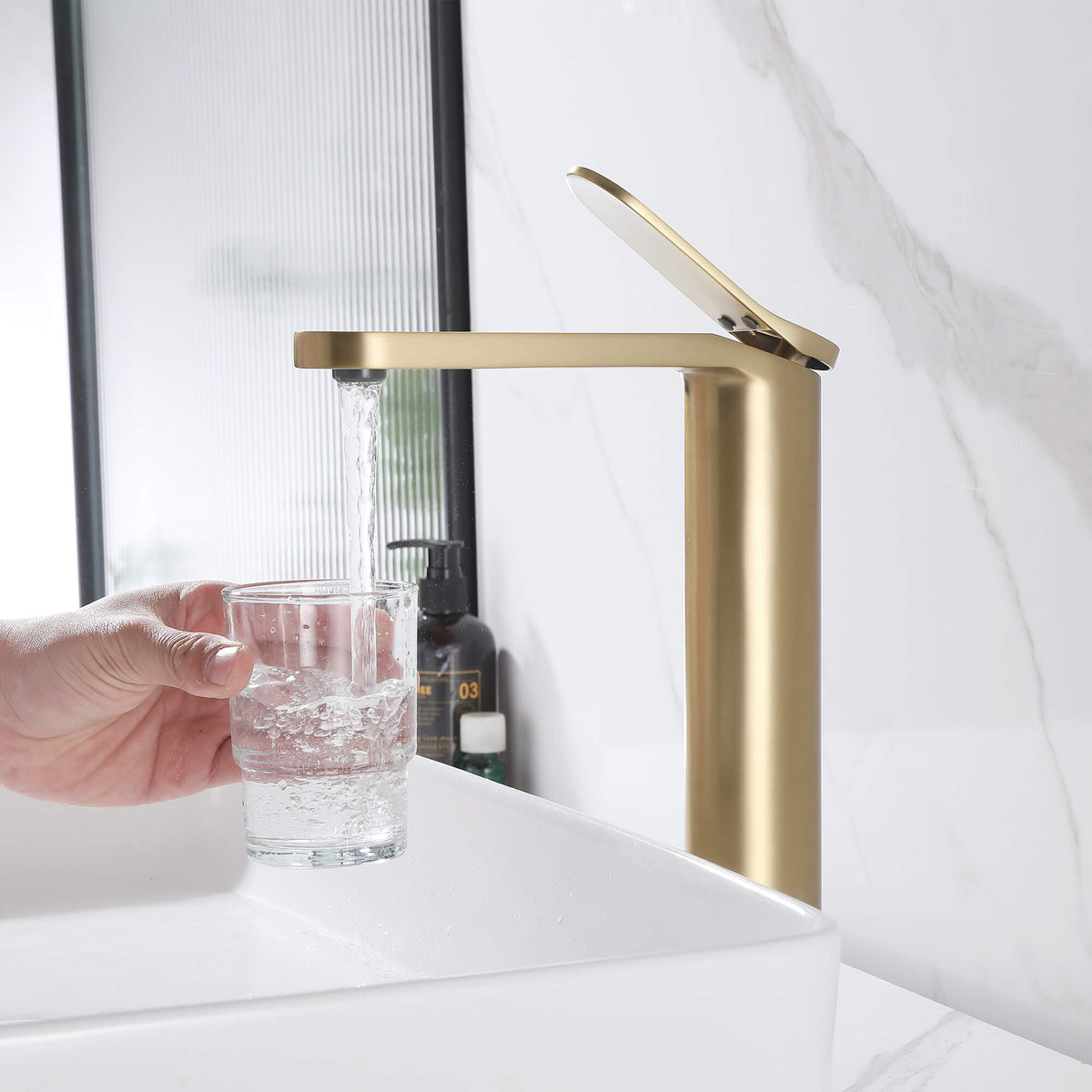 Tall Modern Minimalist Vessel Sink Faucet with Elongated Splash-Free Spout