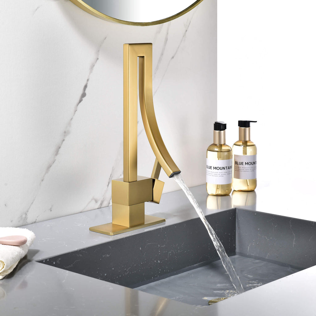 13.58" Vessel Sink Faucet Waterfall 1 Handle Bathroom Faucet with Pop-Up Drain