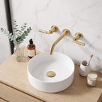 Wall-Mounted Bathroom Faucet with Drain Assembly Solid Brass 3-Piece Set