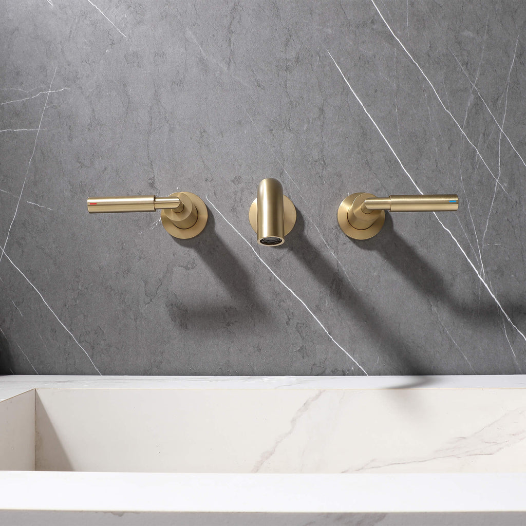 Wall-Mounted Bathroom Faucet with Drain Assembly Solid Brass 3-Piece Set