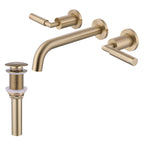 Wall-Mounted Bathroom Faucet with Drain Assembly Solid Brass 3-Piece Set