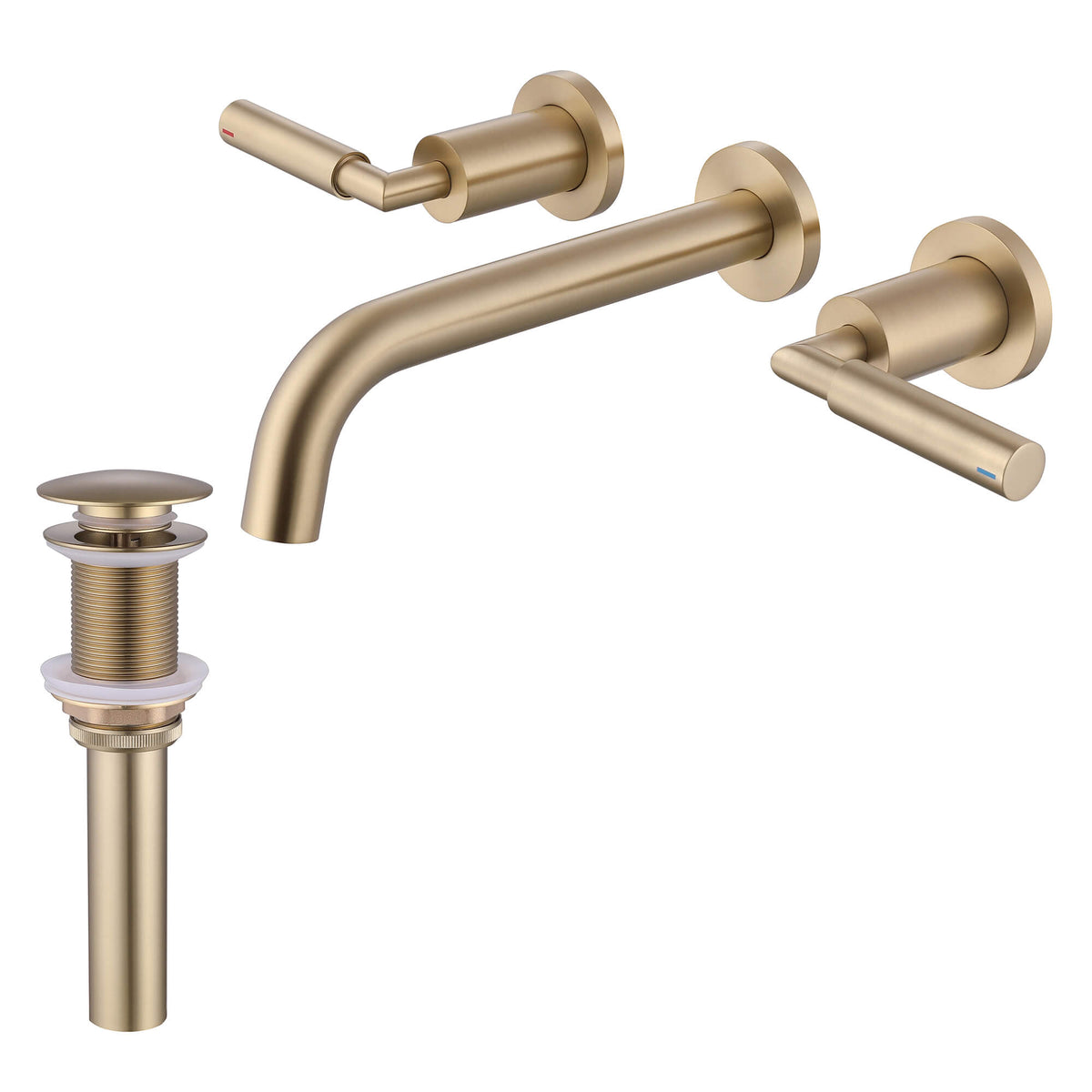 Wall-Mounted Bathroom Faucet with Drain Assembly Solid Brass 3-Piece Set
