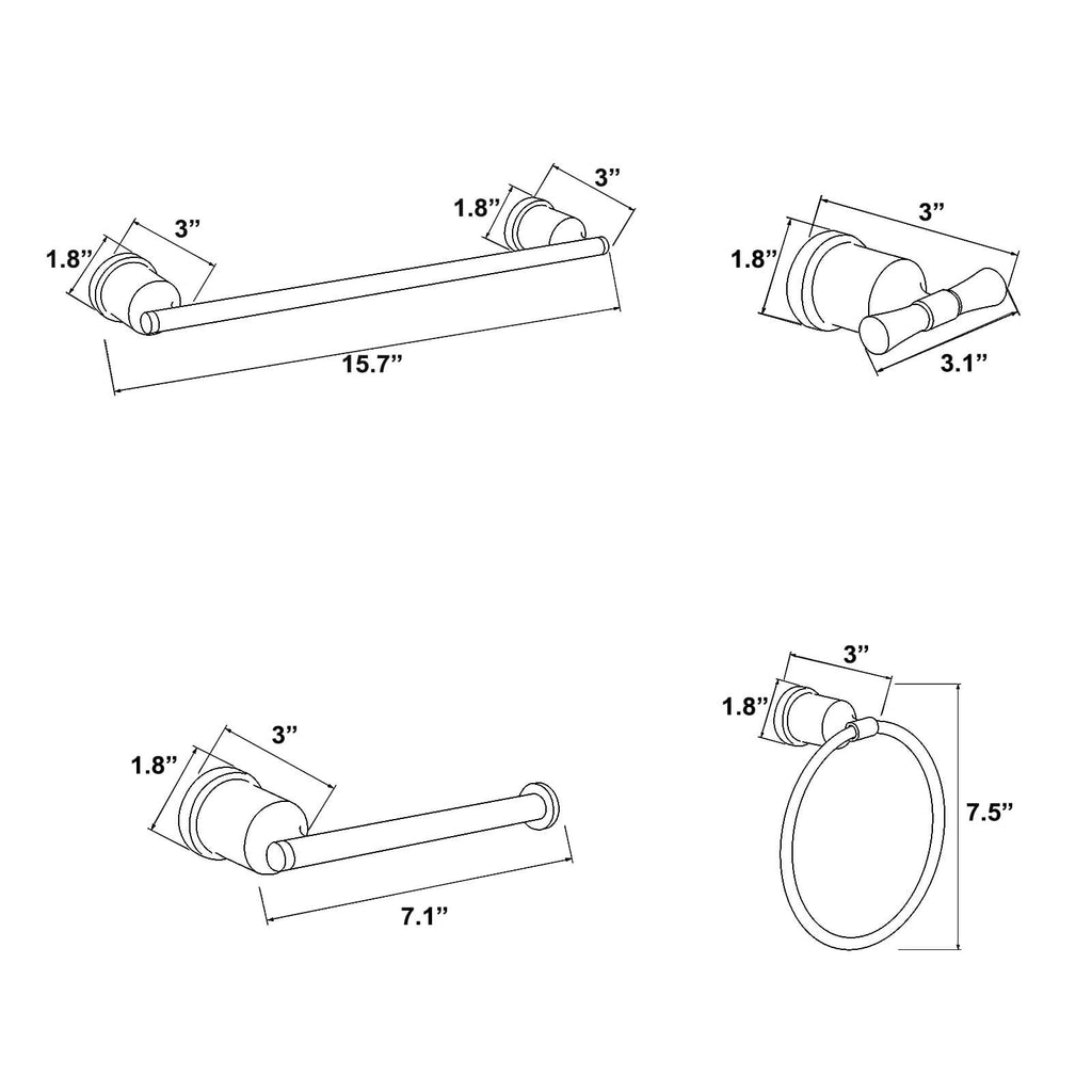4-Piece Bathroom Hardware Set | 304 Stainless Steel Wall Mounted