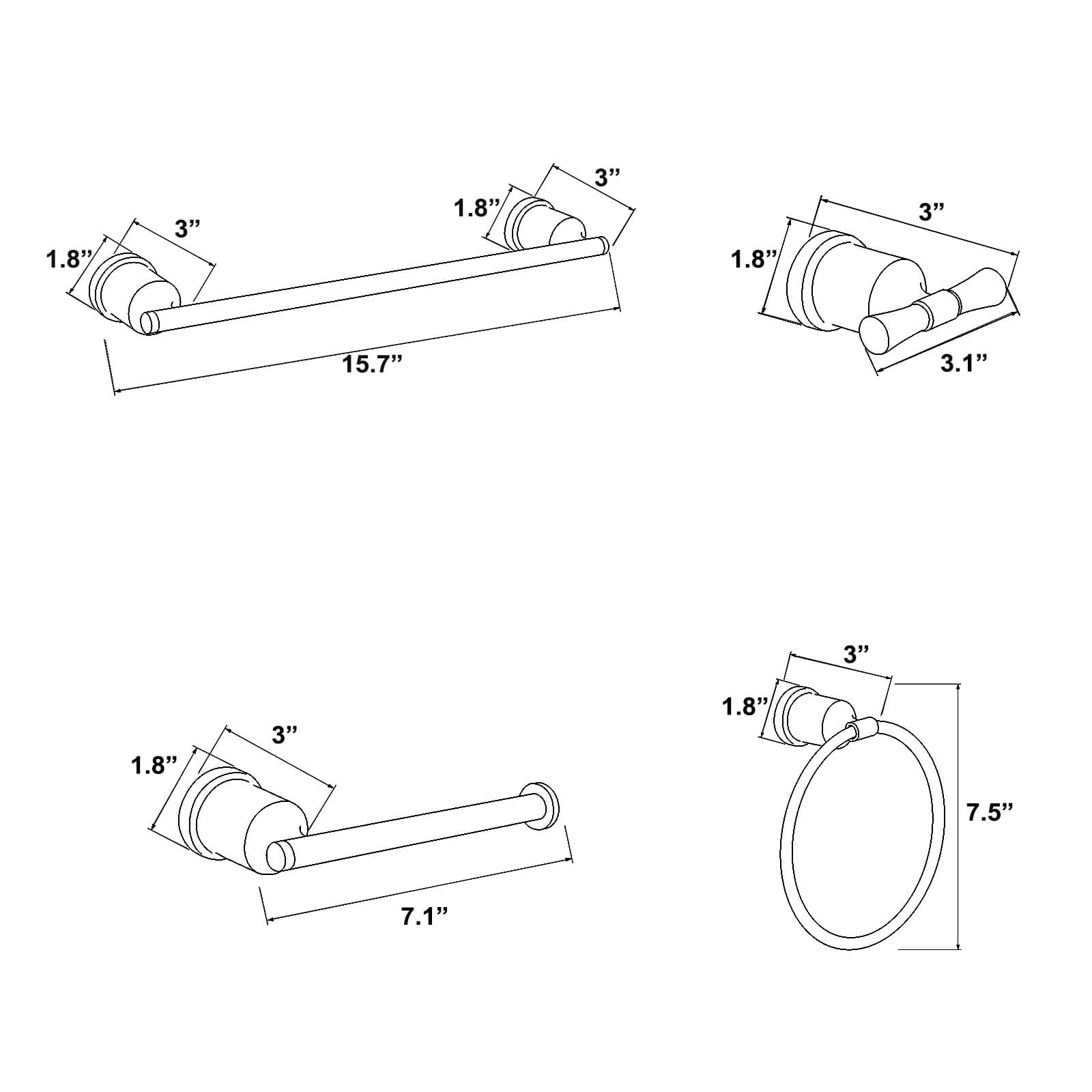 4-Piece Bathroom Hardware Set | 304 Stainless Steel Wall Mounted