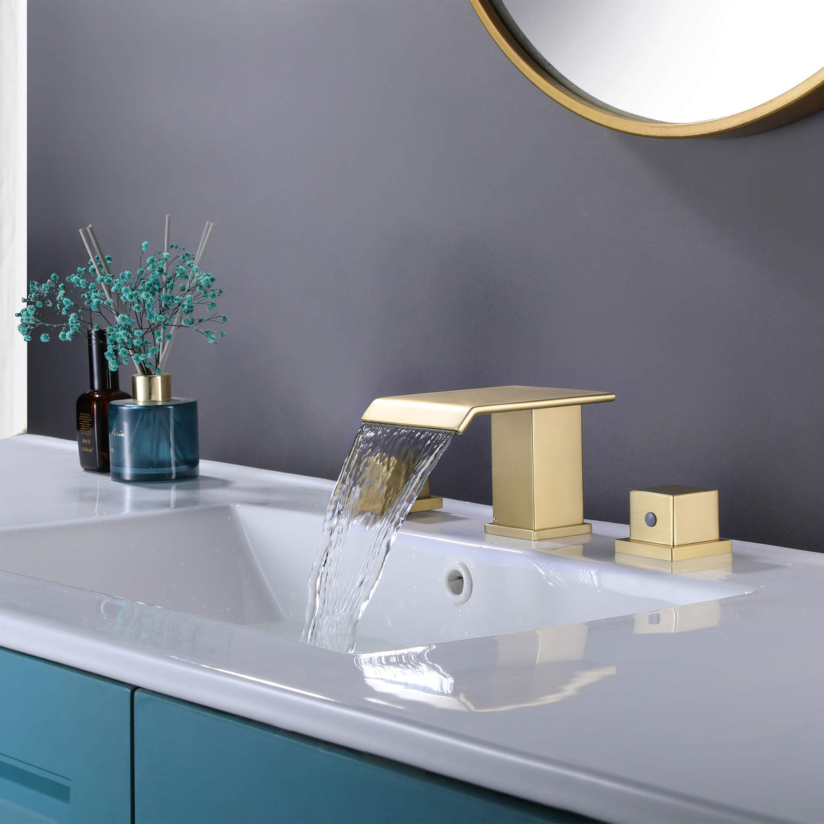 6-12'' Widespread Waterfall Bathroom Faucet with 304 Stainless Steel Storage Top