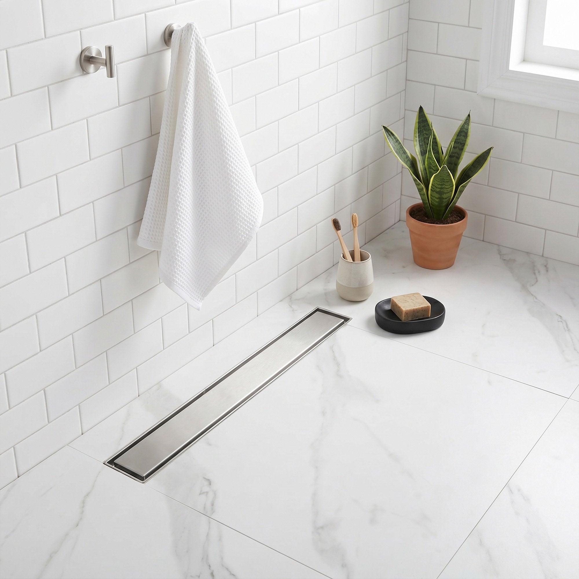 2-in-1 Dual-Cover Linear Drain with Removable Hair Strainer