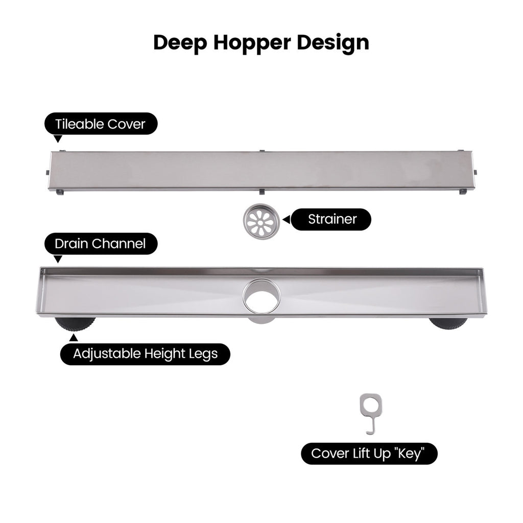 2-in-1 Dual-Cover Linear Drain with Removable Hair Strainer