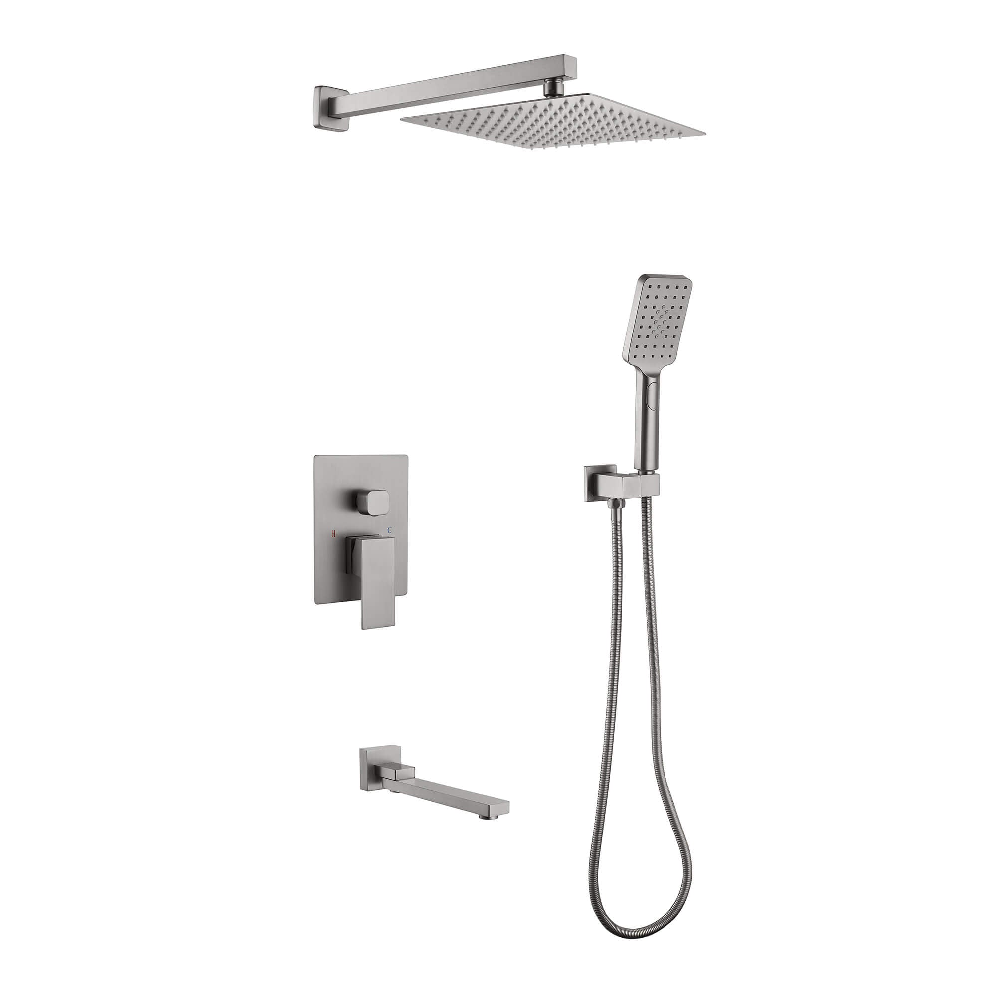 Concealed Tub Shower System with Fold-Away Tub Spout & 3-Function Hand Shower