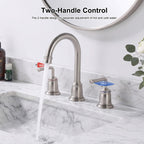360° Swivel Gooseneck Widespread Bathroom Sink Faucet with Drain