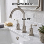 360° Swivel Gooseneck Widespread Bathroom Sink Faucet with Drain