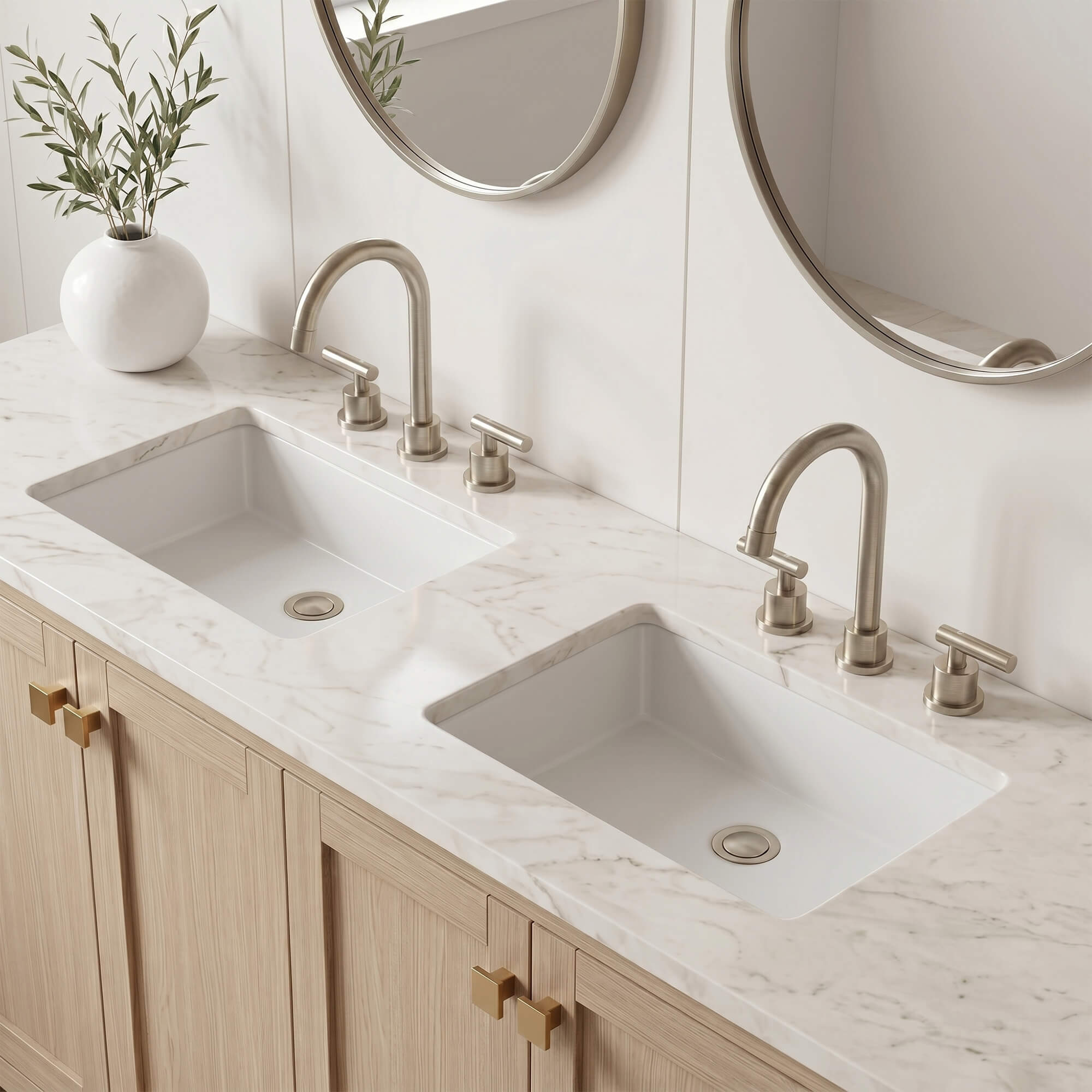 360° Swivel Gooseneck 3-Hole Widespread Bathroom Sink Faucet with Drain