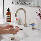 360° Swivel Gooseneck 3-Hole Widespread Bathroom Sink Faucet with Drain