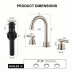 360° Swivel Gooseneck 3-Hole Widespread Bathroom Sink Faucet with Drain
