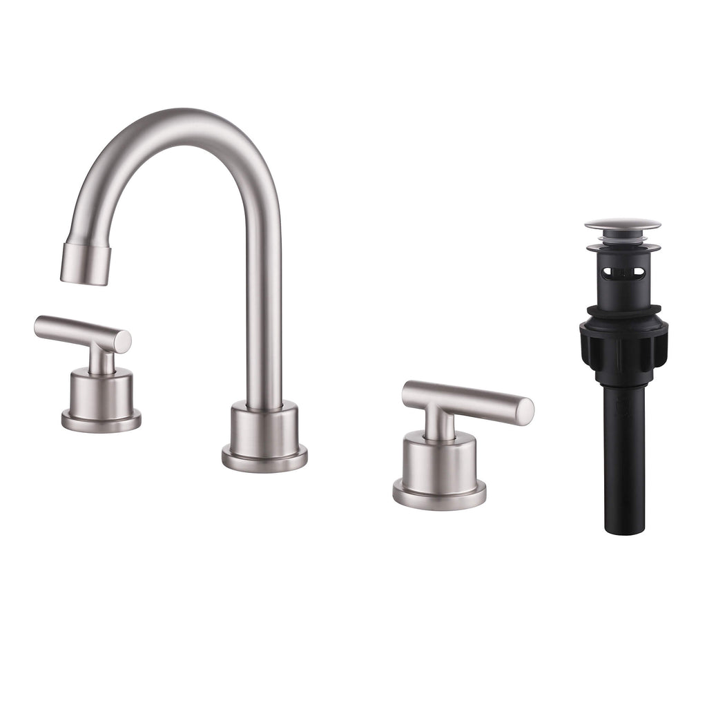 360° Swivel Gooseneck 3-Hole Widespread Bathroom Sink Faucet with Drain