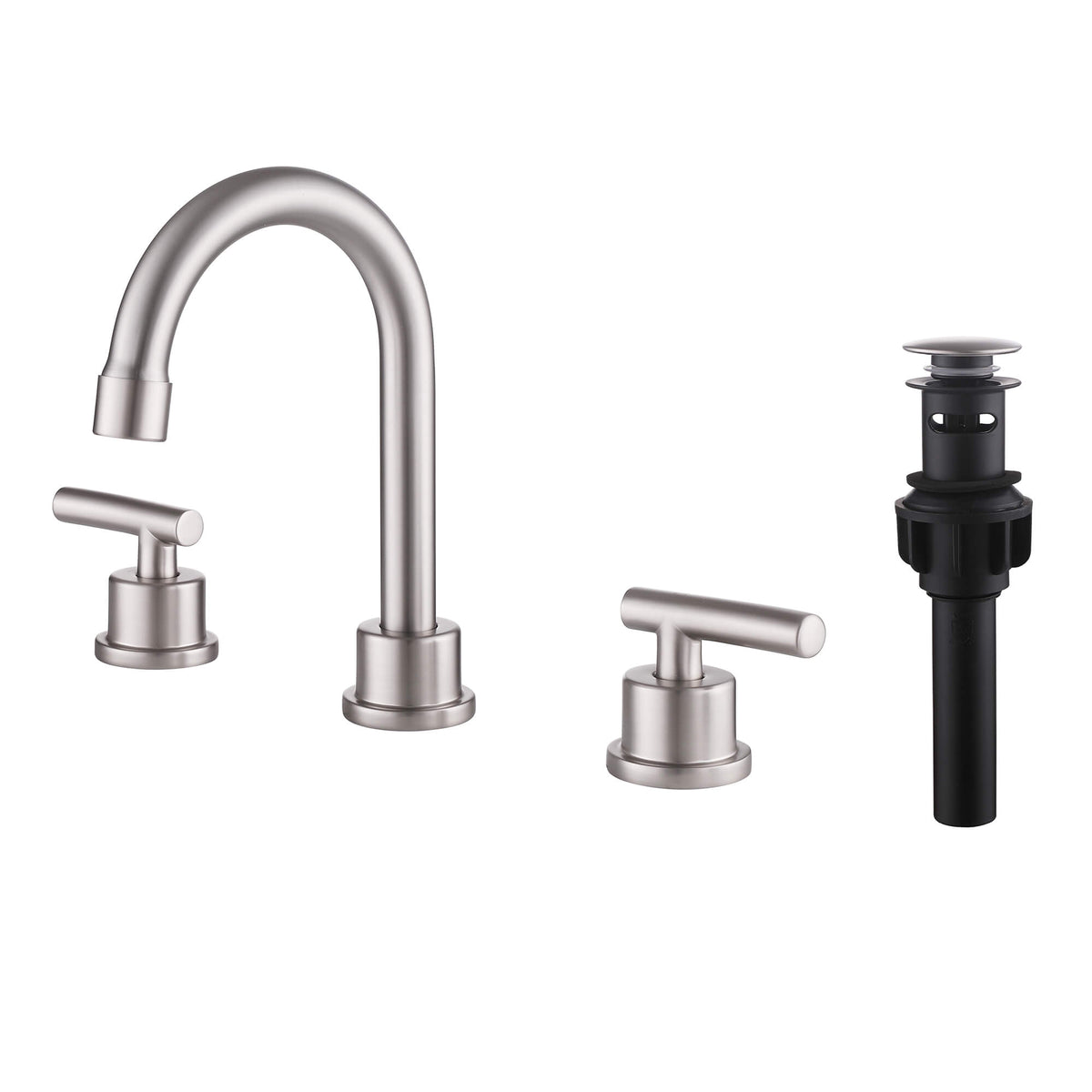 360° Swivel Gooseneck 3-Hole Widespread Bathroom Sink Faucet with Drain
