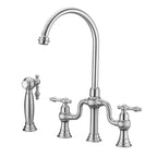 4-Hole Bridge Kitchen Faucet with Pull-Out Side Sprayer 360° Swivel high-arch Spout