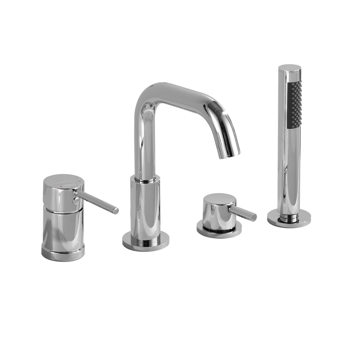4-Hole Deck Mount Roman Tub Faucet with Hand Shower & Flexible 180° Swivel Tub Spout