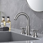 8" Spread 3-Hole Brass Bathroom Faucet - 360° Gooseneck Spout Dual Cross Handles