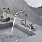 8" Spread 3-Hole Brass Bathroom Faucet - 360° Gooseneck Spout Dual Cross Handles