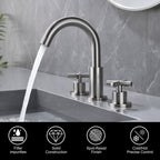 8" Spread 3-Hole Brass Bathroom Faucet - 360° Gooseneck Spout Dual Cross Handles