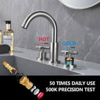 8" Spread 3-Hole Brass Bathroom Faucet - 360° Gooseneck Spout Dual Cross Handles