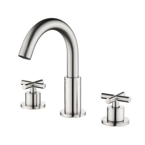 8" Spread 3-Hole Brass Bathroom Faucet - 360° Gooseneck Spout Dual Cross Handles