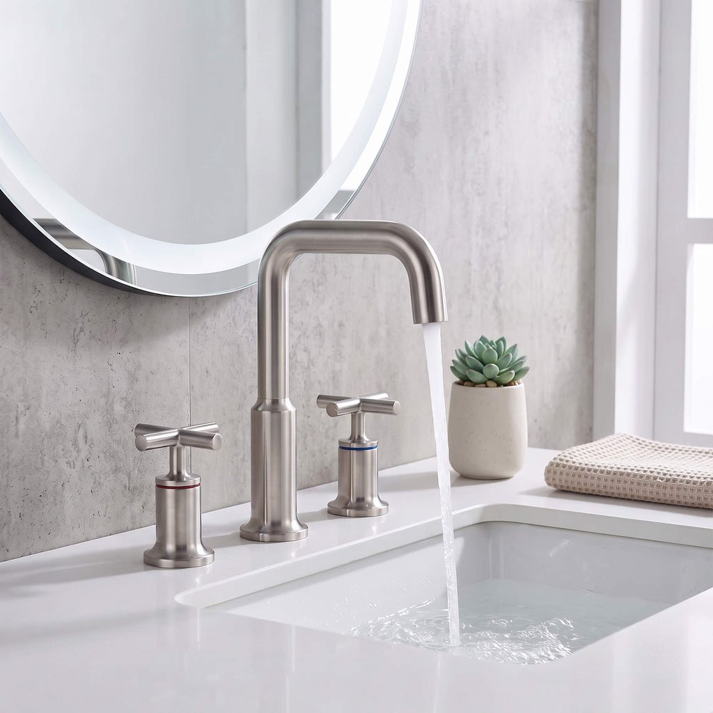 Brass Raised-Arch Widespread Bathroom Faucet with Cross Handles
