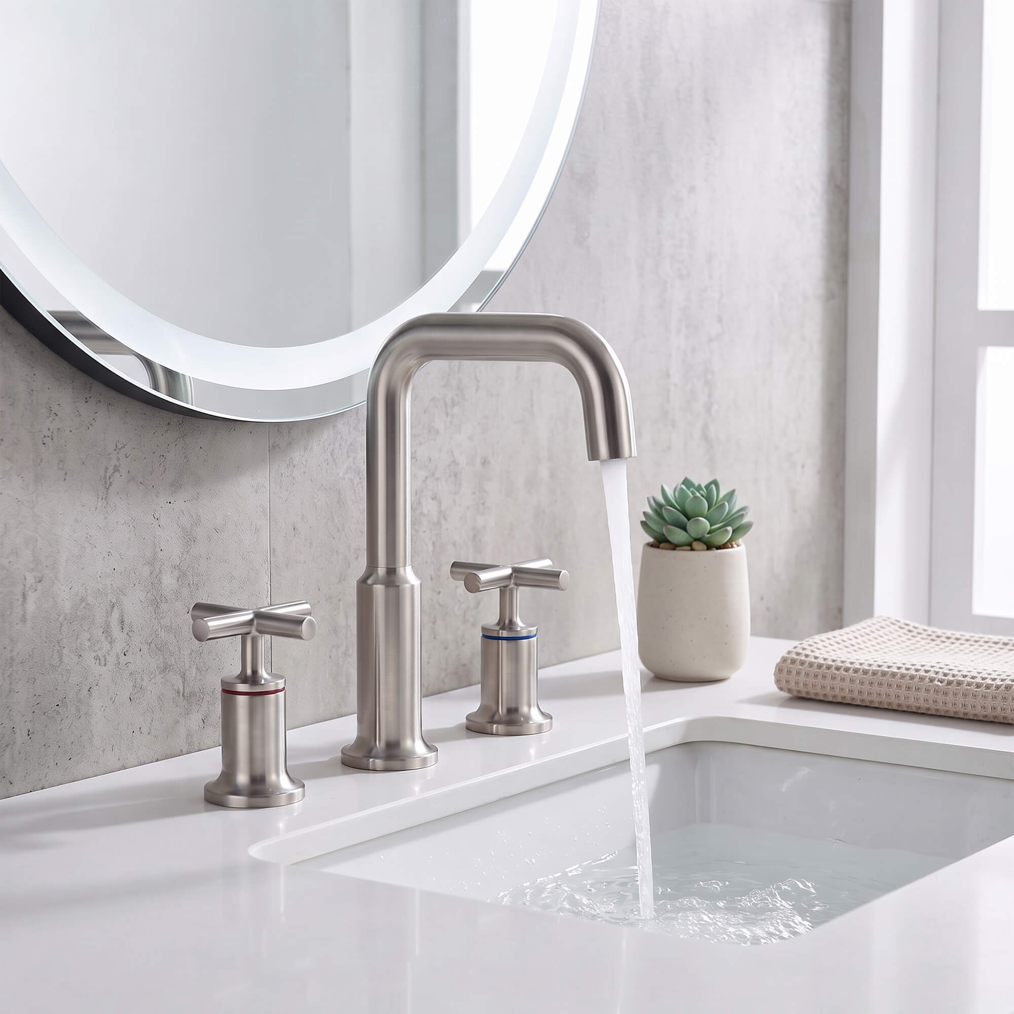 Brass Raised-Arch Widespread Bathroom Faucet with Cross Handles