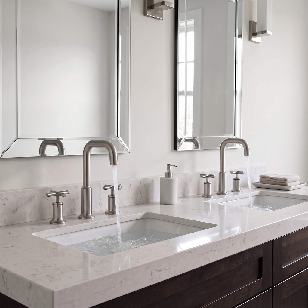 Brass Raised-Arch Widespread Bathroom Faucet with Cross Handles