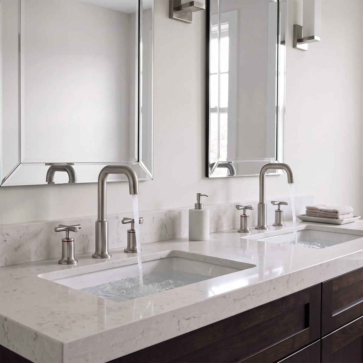 Brass Raised-Arch Widespread Bathroom Faucet with Cross Handles