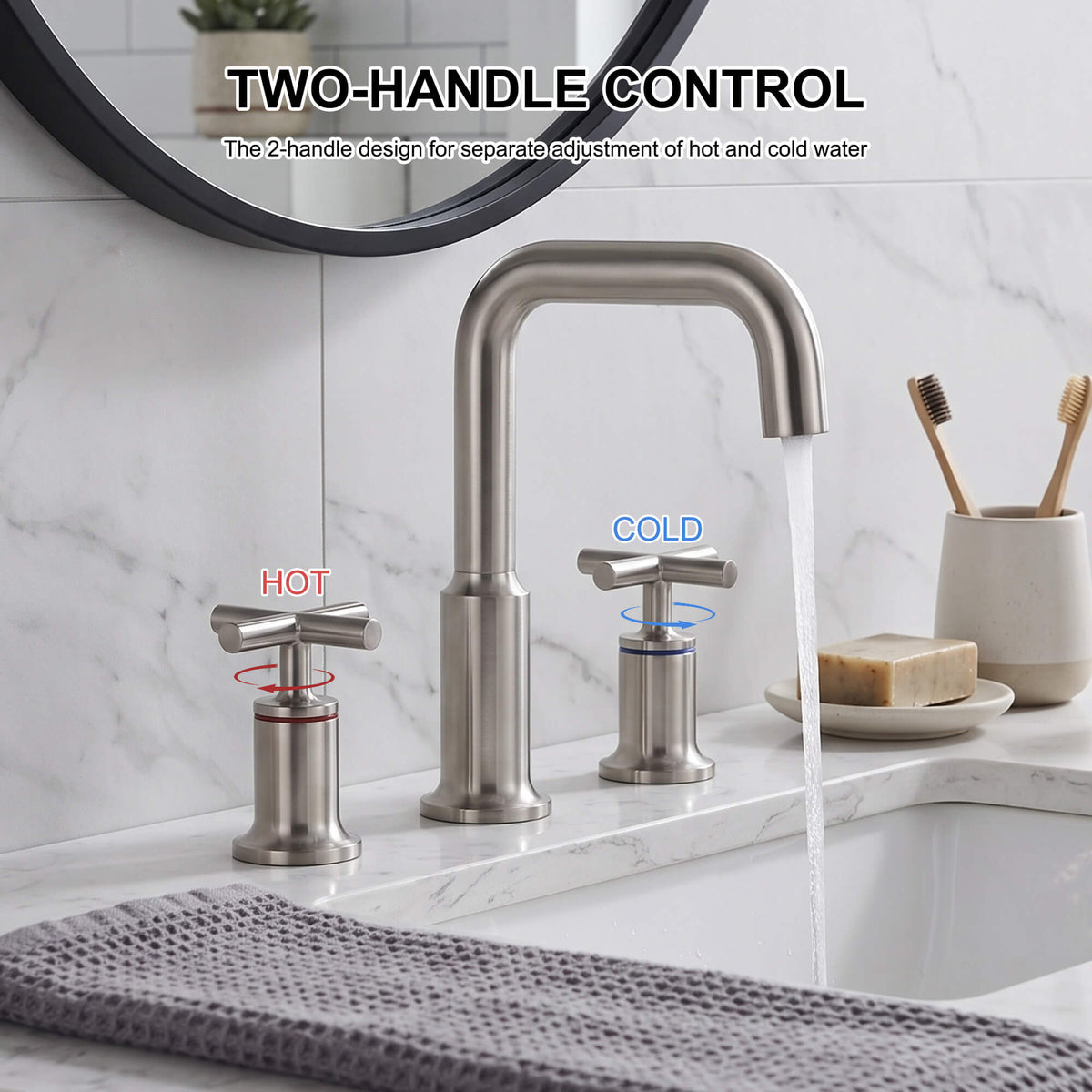 Brass Raised-Arch Widespread Bathroom Faucet with Cross Handles