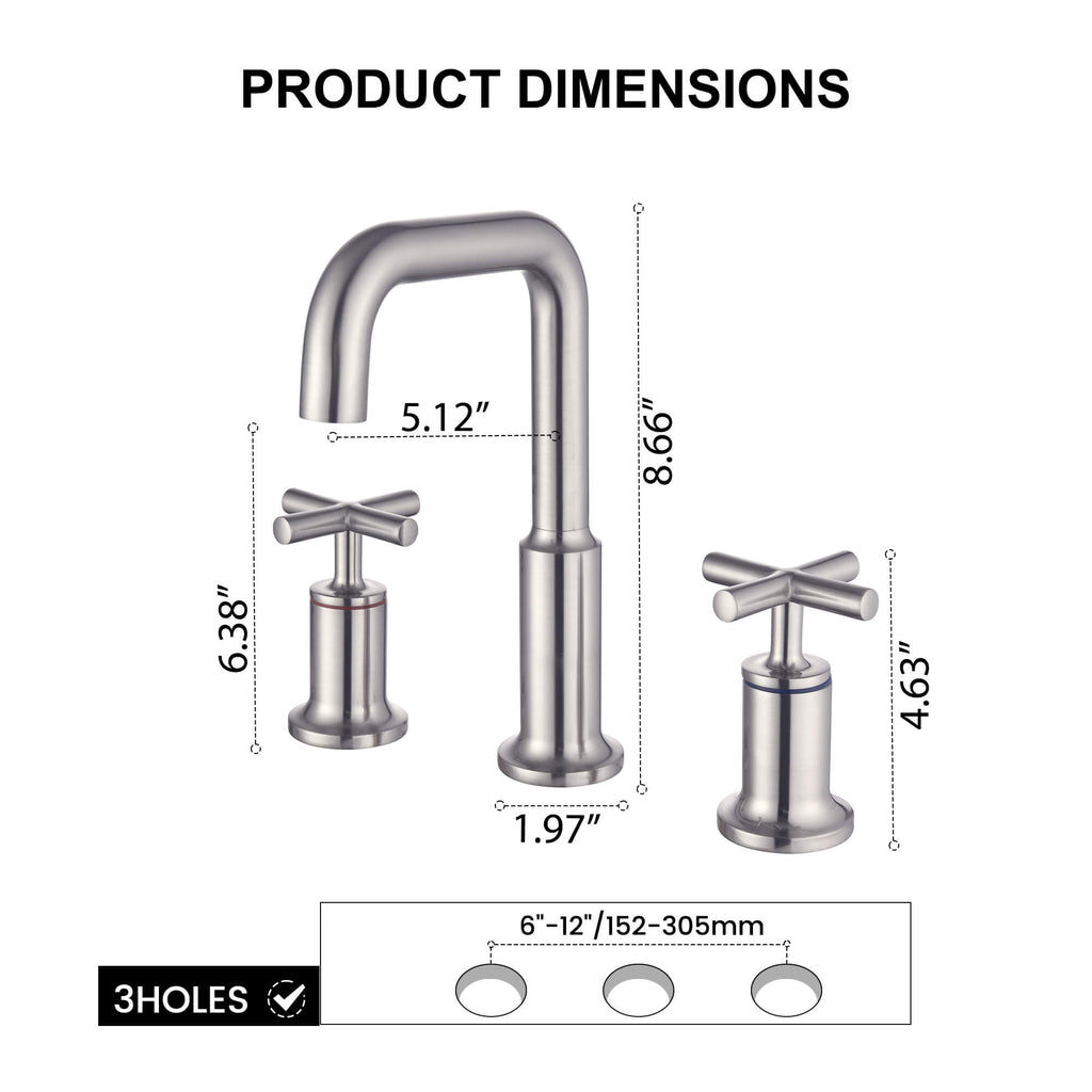 Brass Widespread Bathroom Faucet with Cross Handles